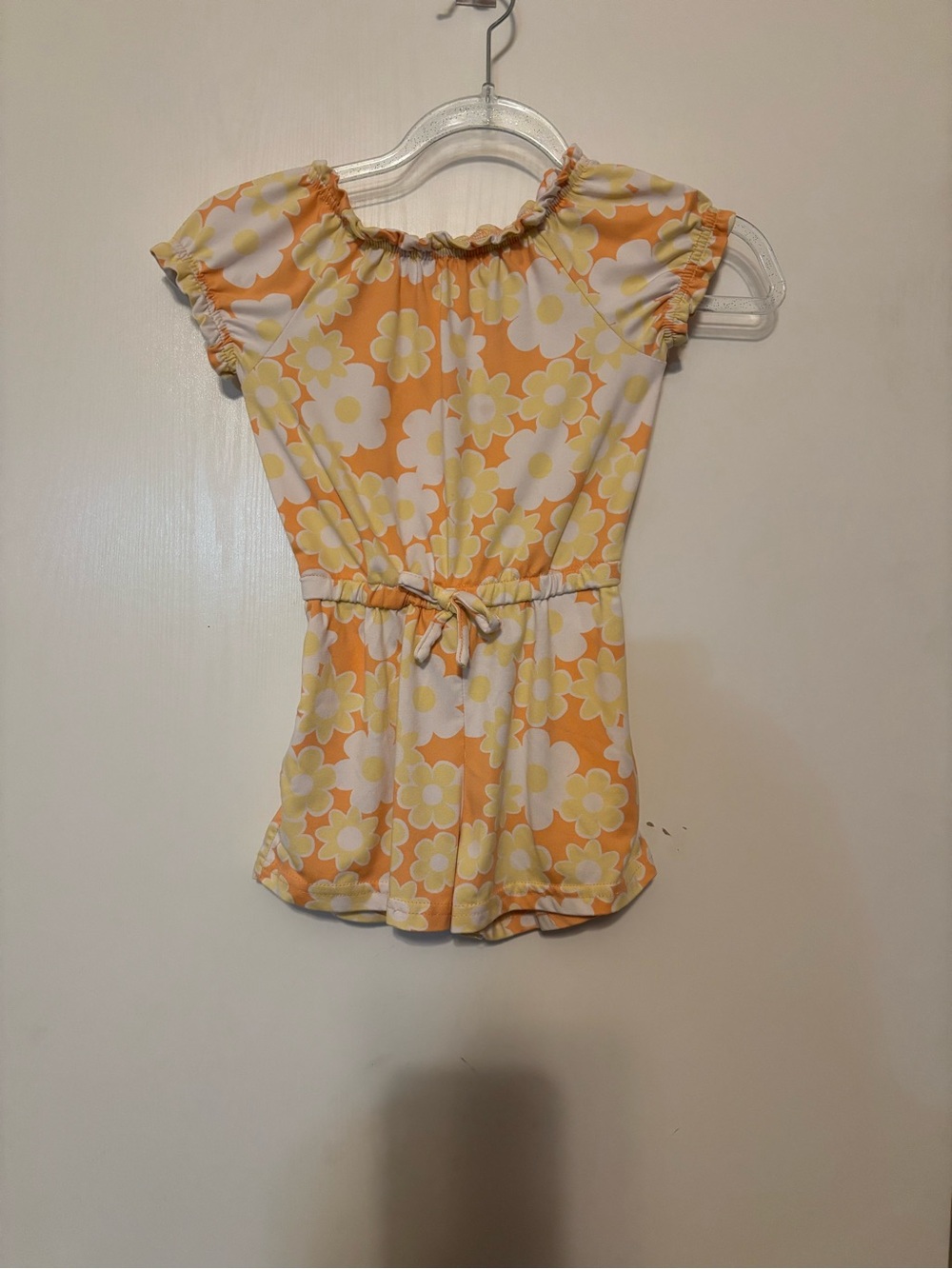 Girls' Floral Tie-Waist Romper One-Piece in Yellow and White
